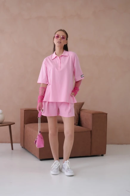 Kadın Polo Yaka T-Shirt-Şort Penye Takım