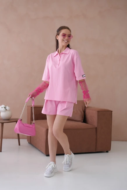 Kadın Polo Yaka T-Shirt-Şort Penye Takım