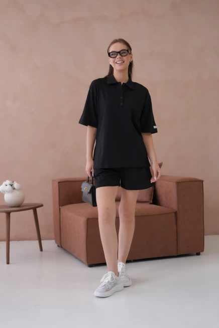 Kadın Polo Yaka T-Shirt-Şort Penye Takım