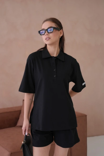 Kadın Polo Yaka T-Shirt-Şort Penye Takım