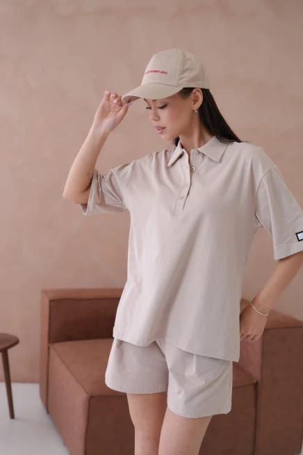 Kadın Polo Yaka T-Shirt-Şort Penye Takım