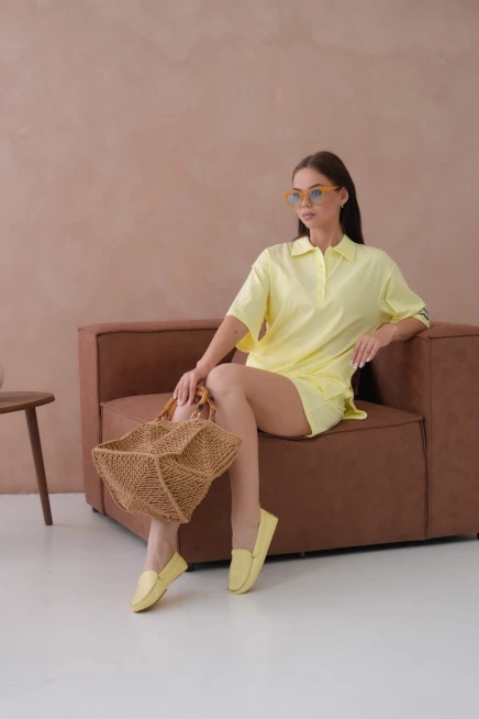 Kadın Polo Yaka T-Shirt-Şort Penye Takım