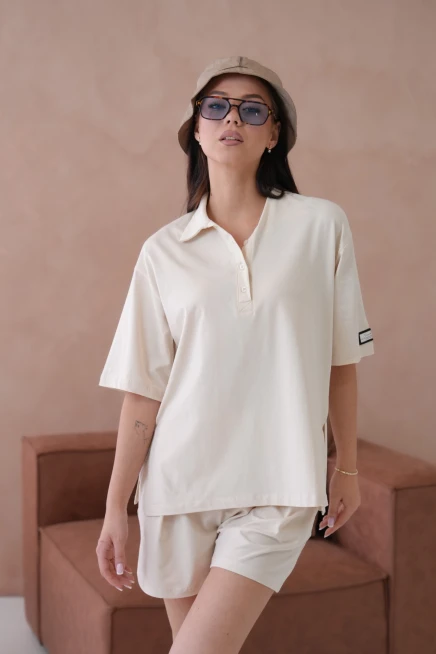 Kadın Polo Yaka T-Shirt-Şort Penye Takım