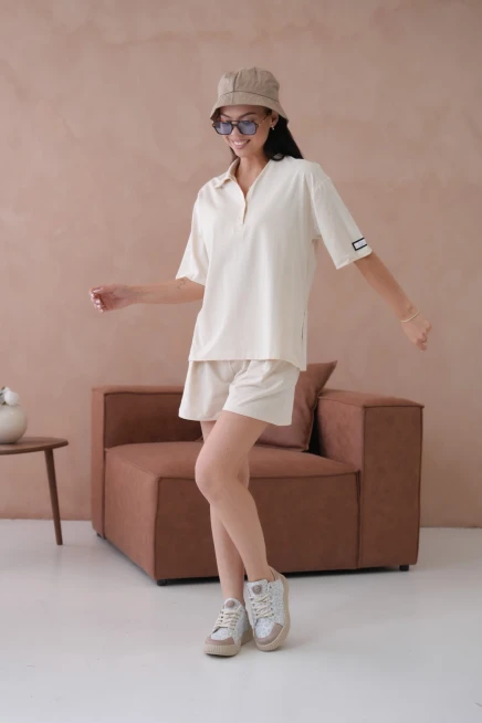 Kadın Polo Yaka T-Shirt-Şort Penye Takım