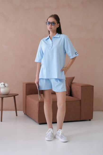 Kadın Polo Yaka T-Shirt-Şort Penye Takım