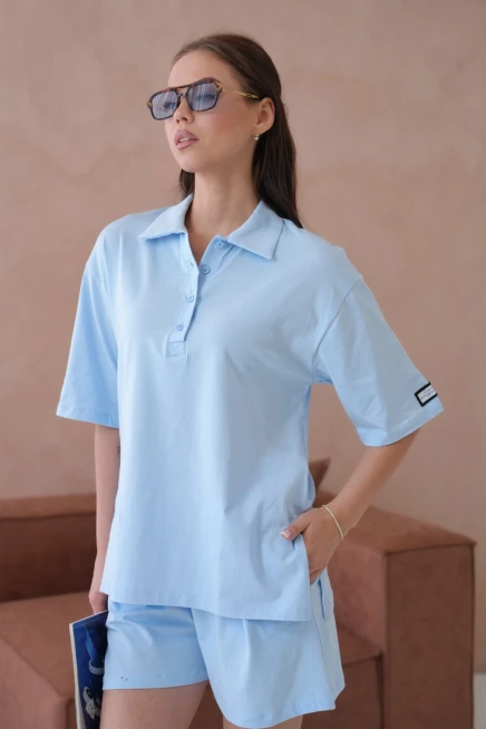 Kadın Polo Yaka T-Shirt-Şort Penye Takım