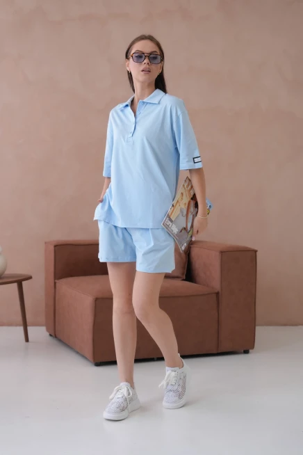 Kadın Polo Yaka T-Shirt-Şort Penye Takım