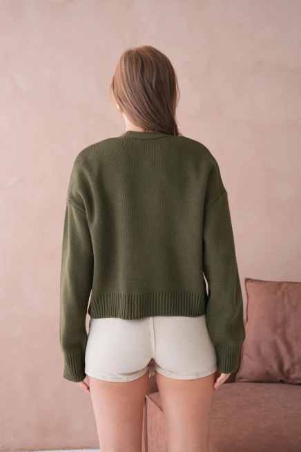 Kadın Polo Yakka Düğme Detay Oversize Triko Hırka