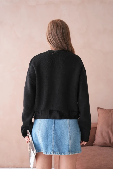 Kadın Polo Yakka Düğme Detay Oversize Triko Hırka