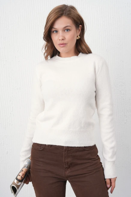 Kadın Kemik Bisiklet Yaka Simli Yumuşak Dokulu Triko Kazak