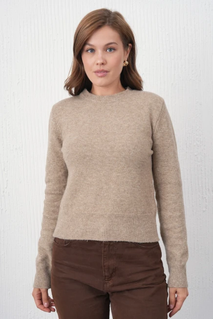 Kadın Vizon Bisiklet Yaka Simli Yumuşak Dokulu Triko Kazak