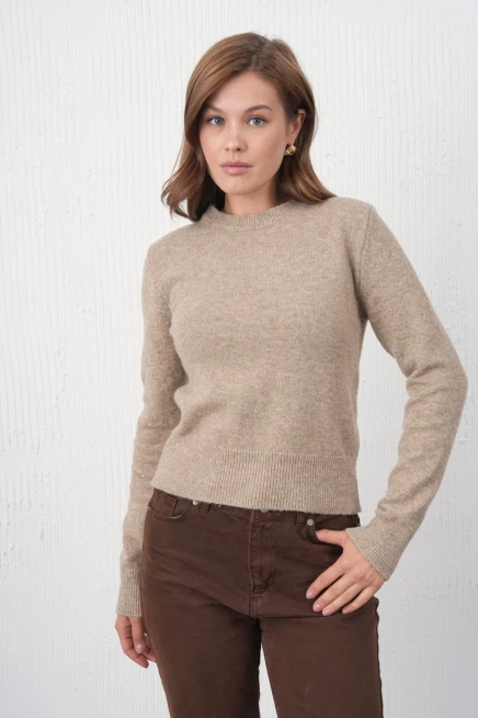 Kadın Vizon Bisiklet Yaka Simli Yumuşak Dokulu Triko Kazak