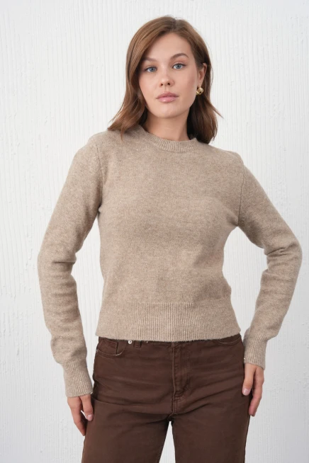 Kadın Vizon Bisiklet Yaka Simli Yumuşak Dokulu Triko Kazak