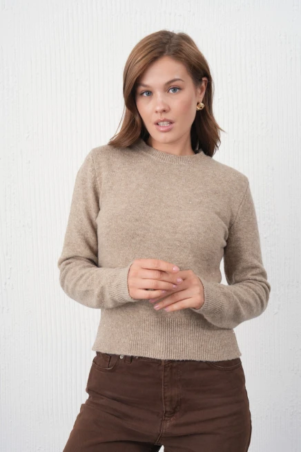 Kadın Vizon Bisiklet Yaka Simli Yumuşak Dokulu Triko Kazak