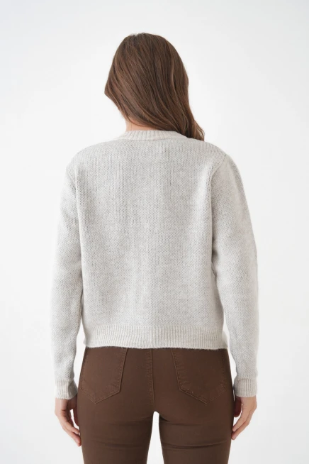 Kadın Taş Bisiklet Yaka Düğme Detay Desenli Triko Hırka