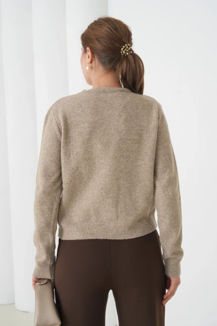 Kadın Vizon Bisiklet Yaka Düğme Detay Yumuşak Dokulu Triko Hırka