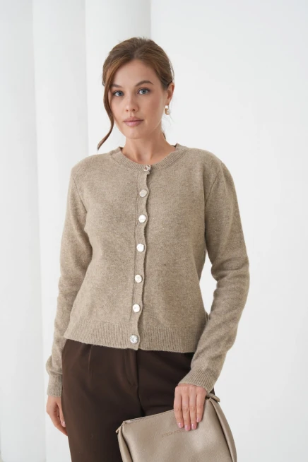 Kadın Vizon Bisiklet Yaka Düğme Detay Yumuşak Dokulu Triko Hırka