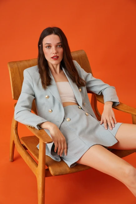 Kadın Oversize Astarlı Kruvaze Kapama Dokuma Blazer Ceket