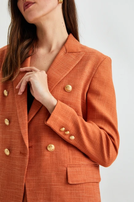 Kadın Oversize Astarlı Kruvaze Kapama Dokuma Blazer Ceket