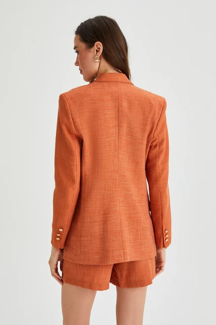 Kadın Oversize Astarlı Kruvaze Kapama Dokuma Blazer Ceket