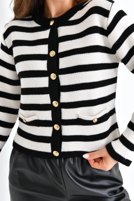 Siyah Beyaz Çizgili Triko Hırka