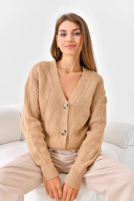 Yumuşak Dokulu Desenli Triko Hırka