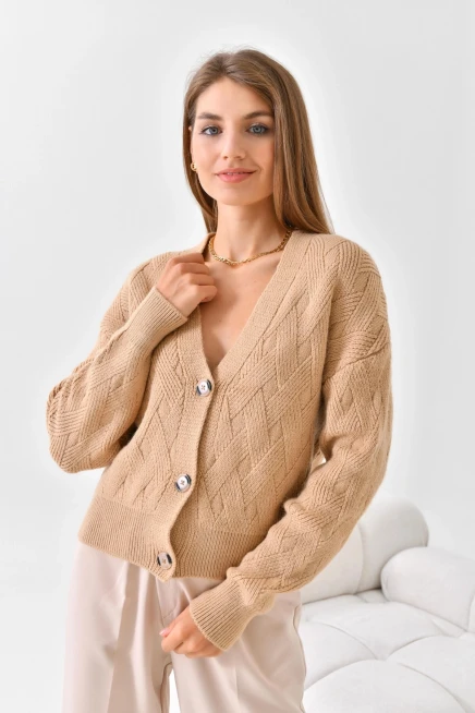 Yumuşak Dokulu Desenli Triko Hırka