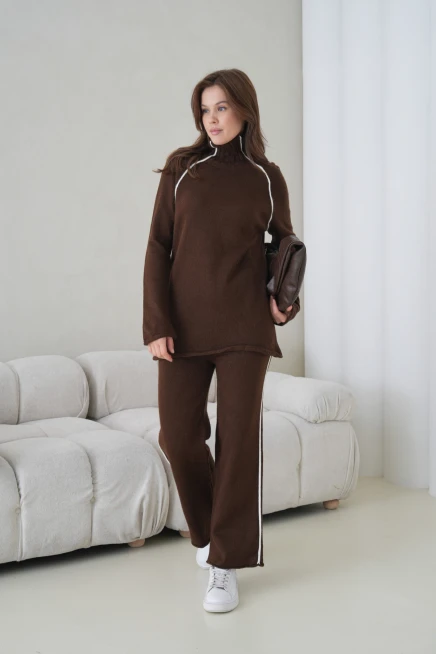 Kadın Balıkçı Yaka Kazak Pantolon İkili Triko Takım