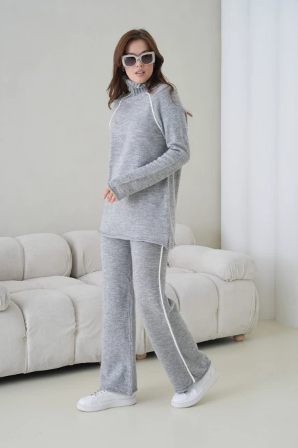 Kadın Balıkçı Yaka Kazak Pantolon İkili Triko Takım