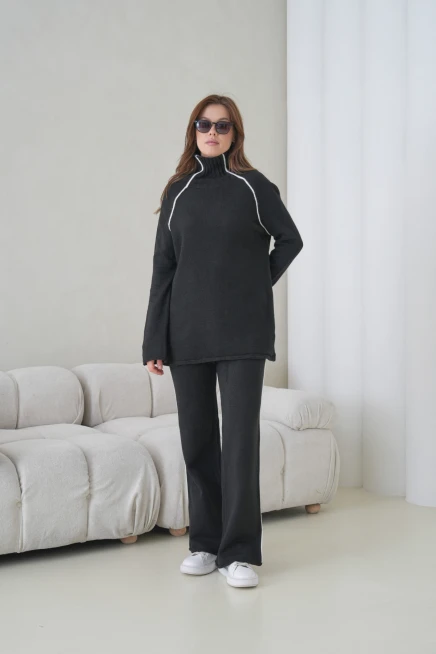 Kadın Balıkçı Yaka Kazak Pantolon İkili Triko Takım