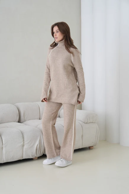 Kadın Balıkçı Yaka Kazak Pantolon İkili Triko Takım