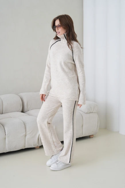 Kadın Balıkçı Yaka Kazak Pantolon İkili Triko Takım