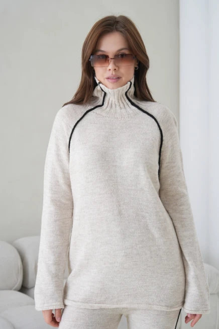 Kadın Balıkçı Yaka Kazak Pantolon İkili Triko Takım