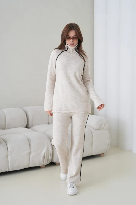 Kadın Balıkçı Yaka Kazak Pantolon İkili Triko Takım