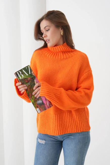 Kadın Balıkçı Yaka Oversize Kaşkarse Triko Kazak