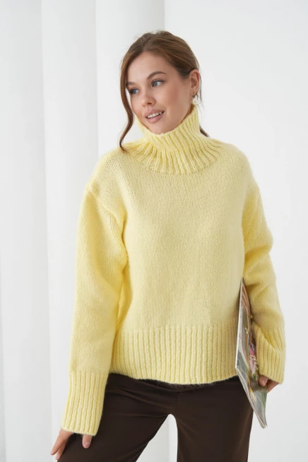 Kadın Balıkçı Yaka Oversize Kaşkarse Triko Kazak