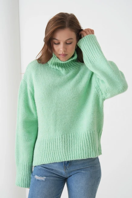 Kadın Balıkçı Yaka Oversize Kaşkarse Triko Kazak