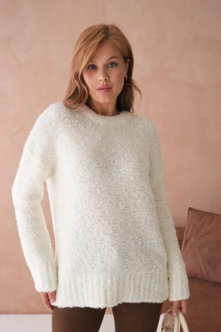 Kadın Bisiklet Bürümcük Yaka Yumuşak Dokulu Oversize Triko Kazak