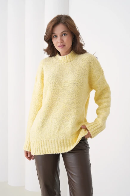 Kadın Bisiklet Bürümcük Yaka Yumuşak Dokulu Oversize Triko Kazak