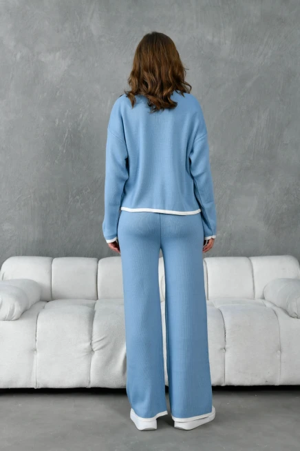 Kadın Bisiklet Yaka Bağcıklı Kazak Pantolon Alt-Üst Triko Takım