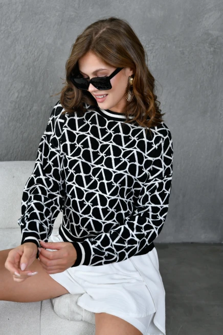 Kadın Bisiklet Yaka Desenli Oversize Triko Kazak