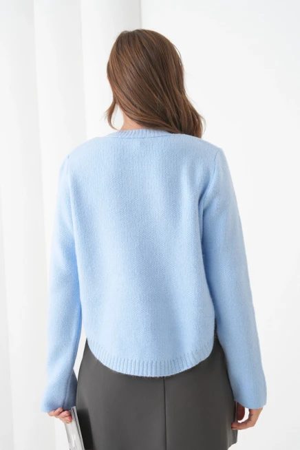 Kadın Bisiklet Yaka Düğme Detay Yırtmaçlı Triko Kazak