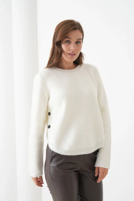 Kadın Bisiklet Yaka Düğme Detay Yırtmaçlı Triko Kazak