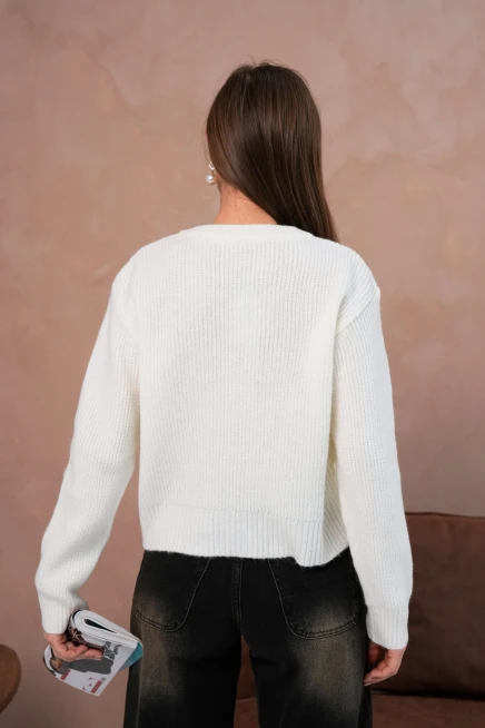 Kadın Bisiklet Yaka Fermuar Kapama Nakışlı Kaşkorse Triko Hırka