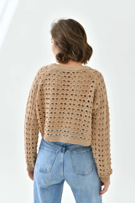 Kadın Bisiklet Yaka Örgü Detay Crop Triko Kazak