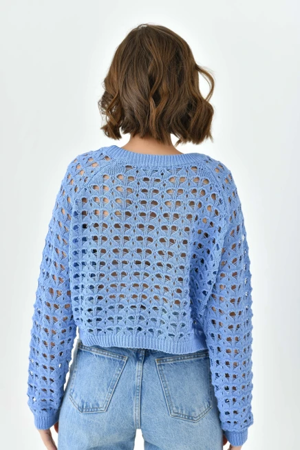 Kadın Bisiklet Yaka Örgü Detay Crop Triko Kazak