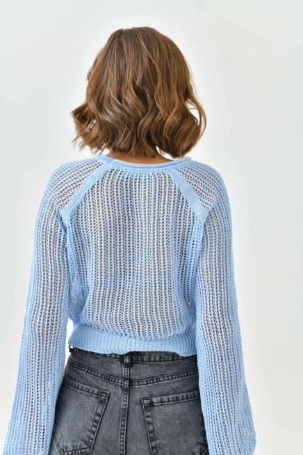 Kadın Bisiklet Yaka Örgü Detay Crop Triko Kazak