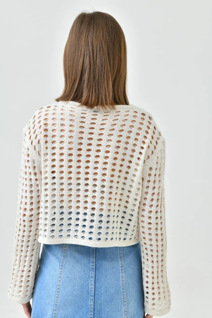 Kadın Bisiklet Yaka Örgü Detay Crop Triko Kazak