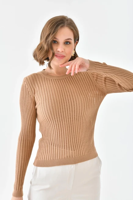 Kadın Bisiklet Yaka Örgü Detay Triko Kazak