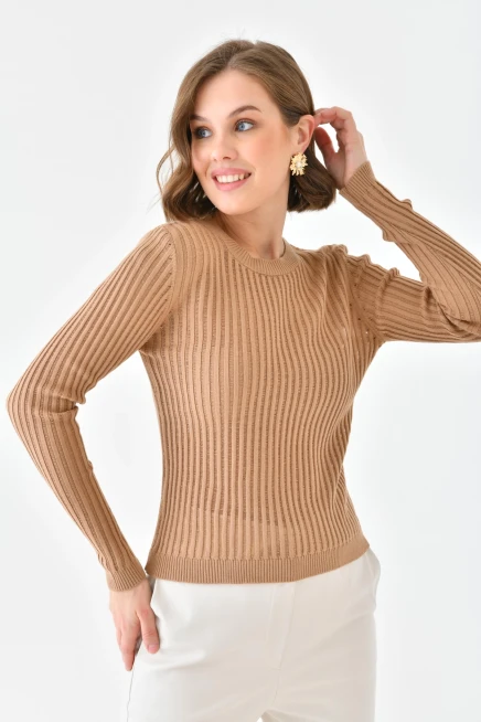 Kadın Bisiklet Yaka Örgü Detay Triko Kazak